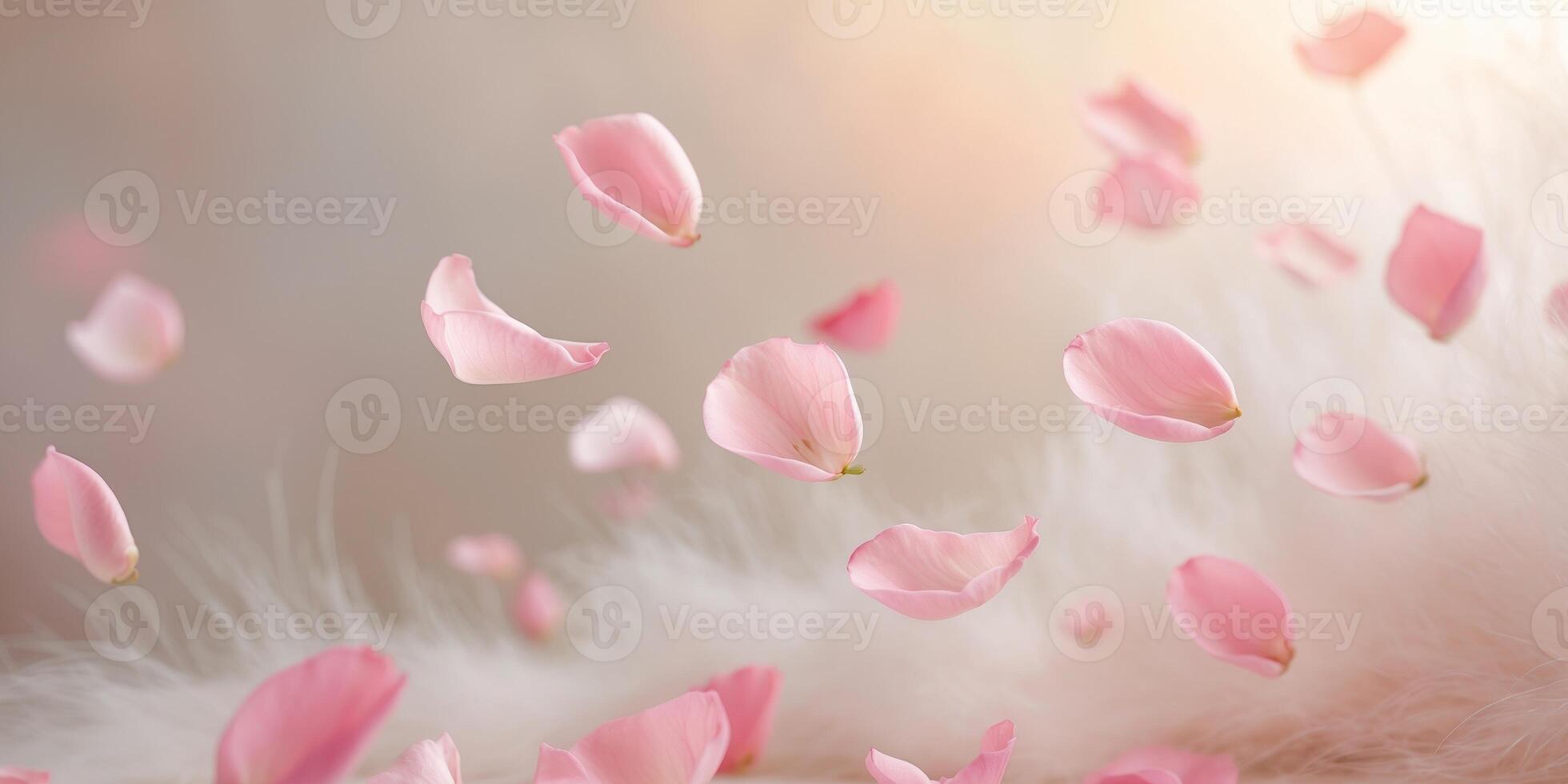 Pink petals falling from a feather on a white background photo