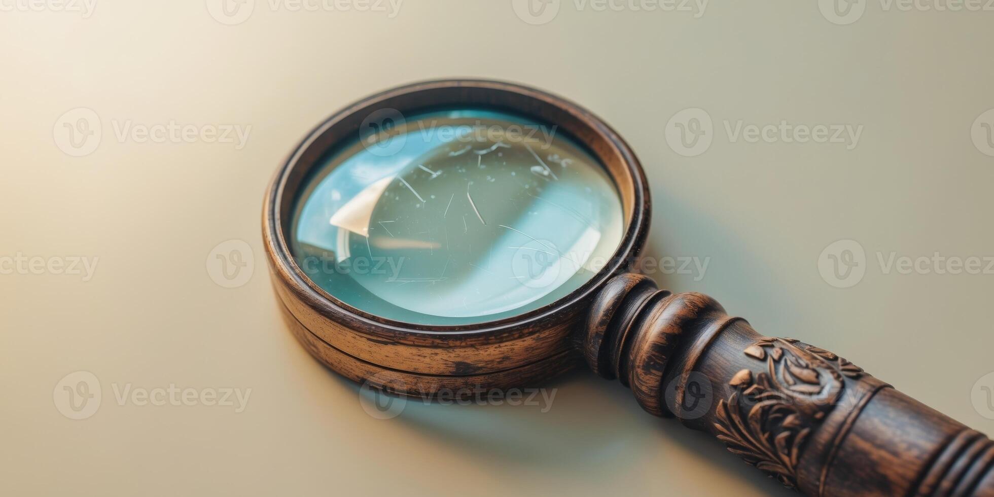 a close up of a magnifying glass with a wooden handle. photo