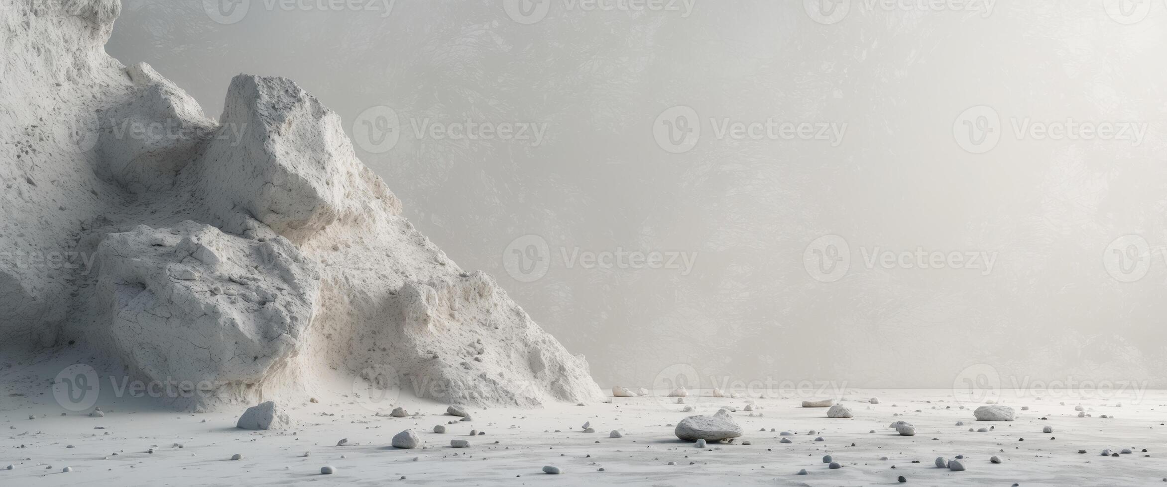 Abstract depiction of a textured rock formation with scattered debris on a light background photo