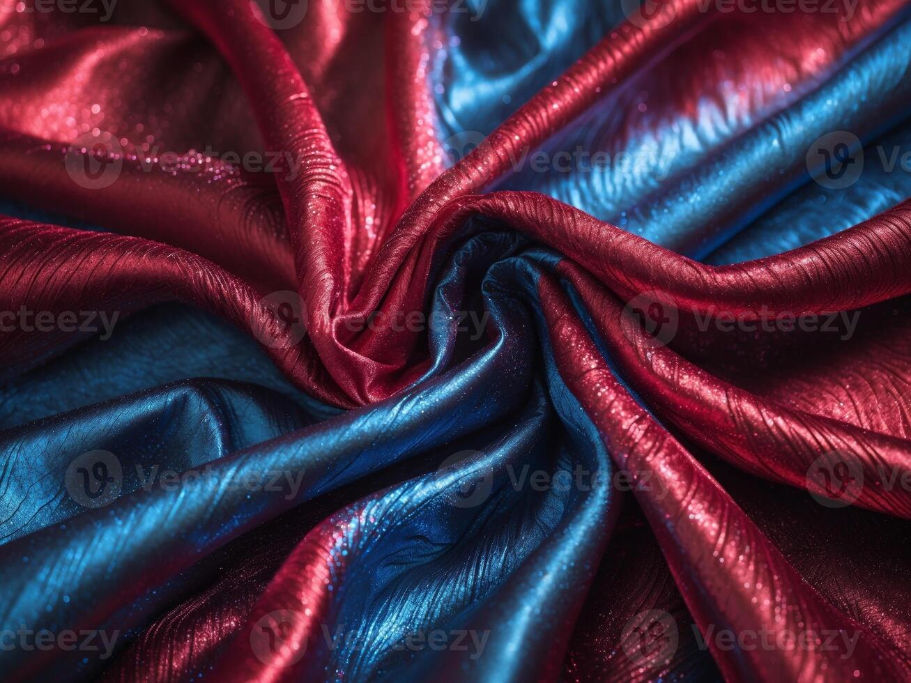 Vibrant Satin Fabric in Red and Blue Waves Creating Elegant Texture and Luxurious Feel for Background and Design Projects photo