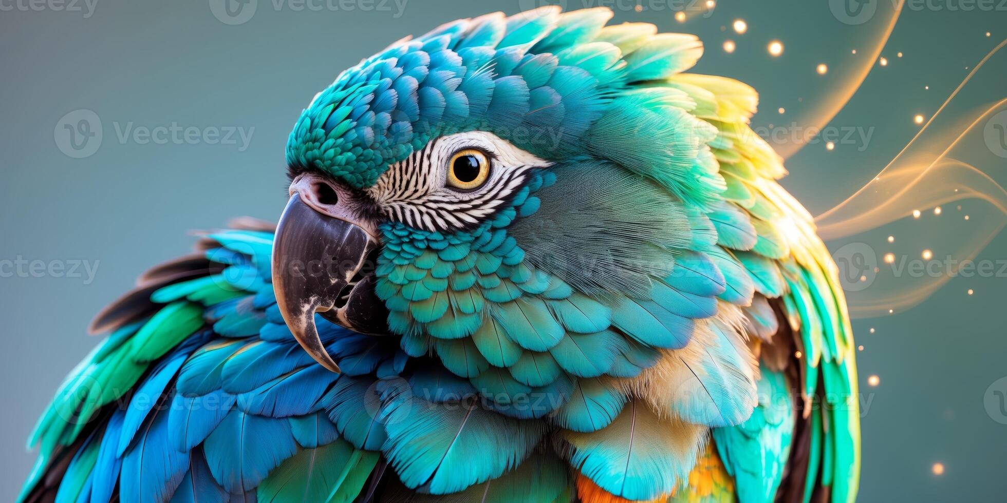Close up of colorful blue and green feathers of exotic parrot bird photo
