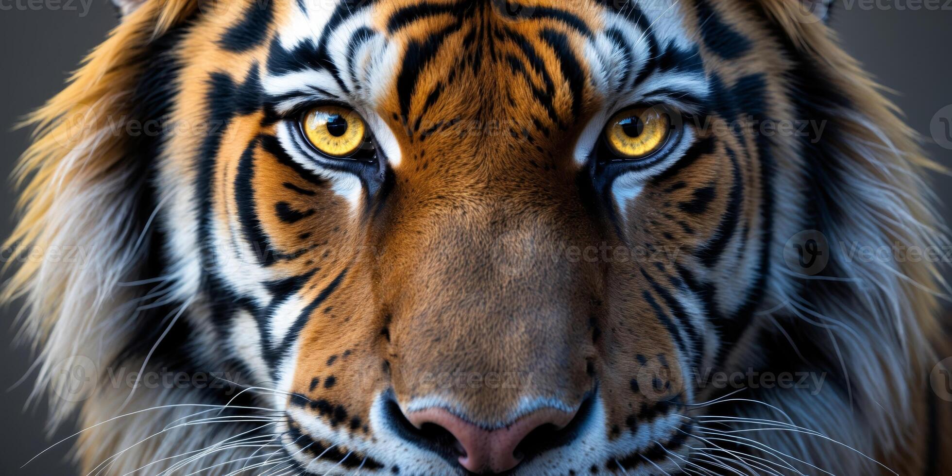 A close up of a tiger's face with yellow eyes. photo