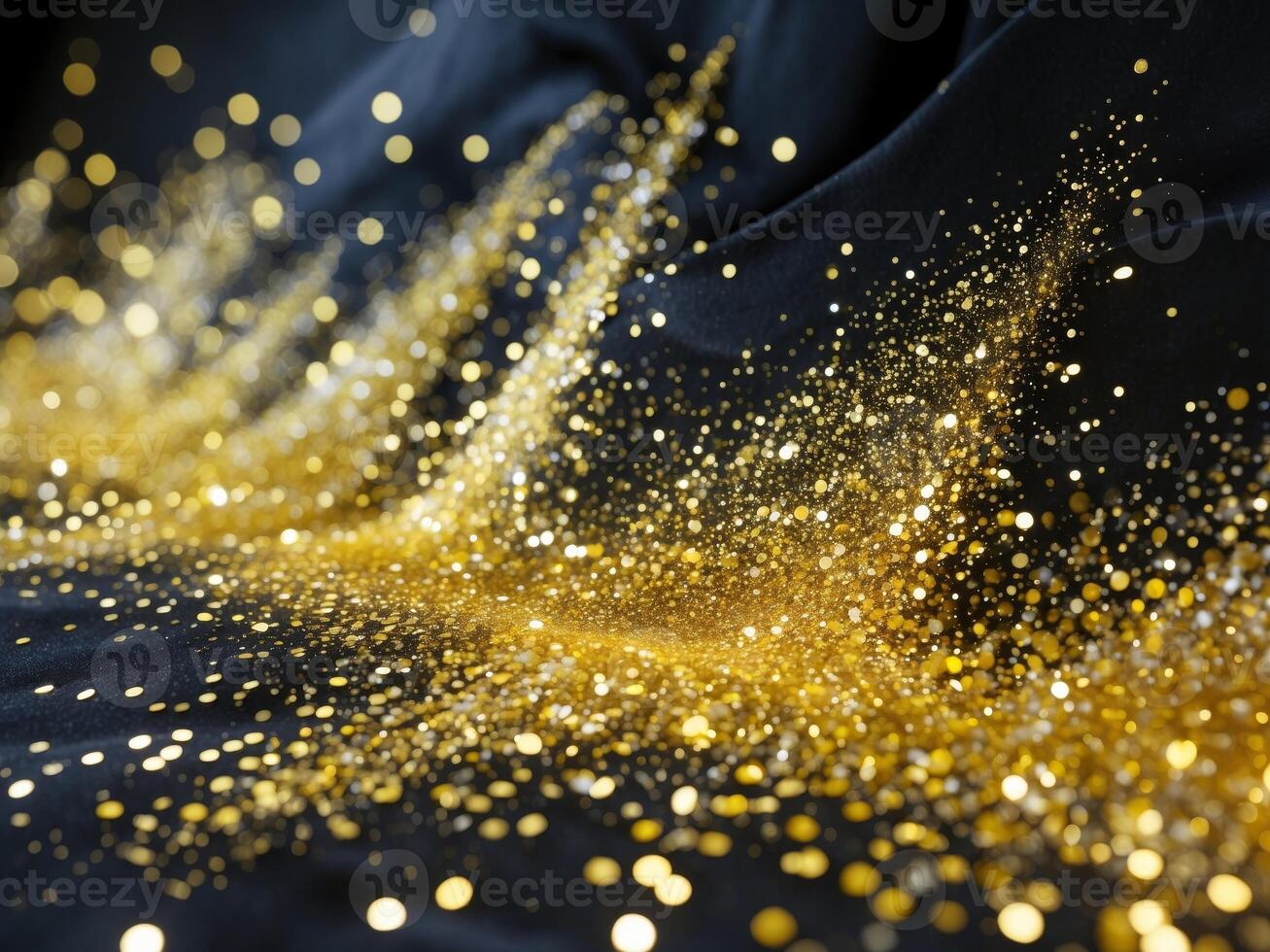 Sparkling yellow glitter on a dark background - a festive and elegant light effect for your design projects. photo