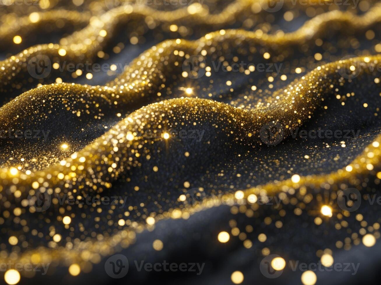 Sparkling yellow glitter on a dark background - a festive and elegant light effect for your design projects photo