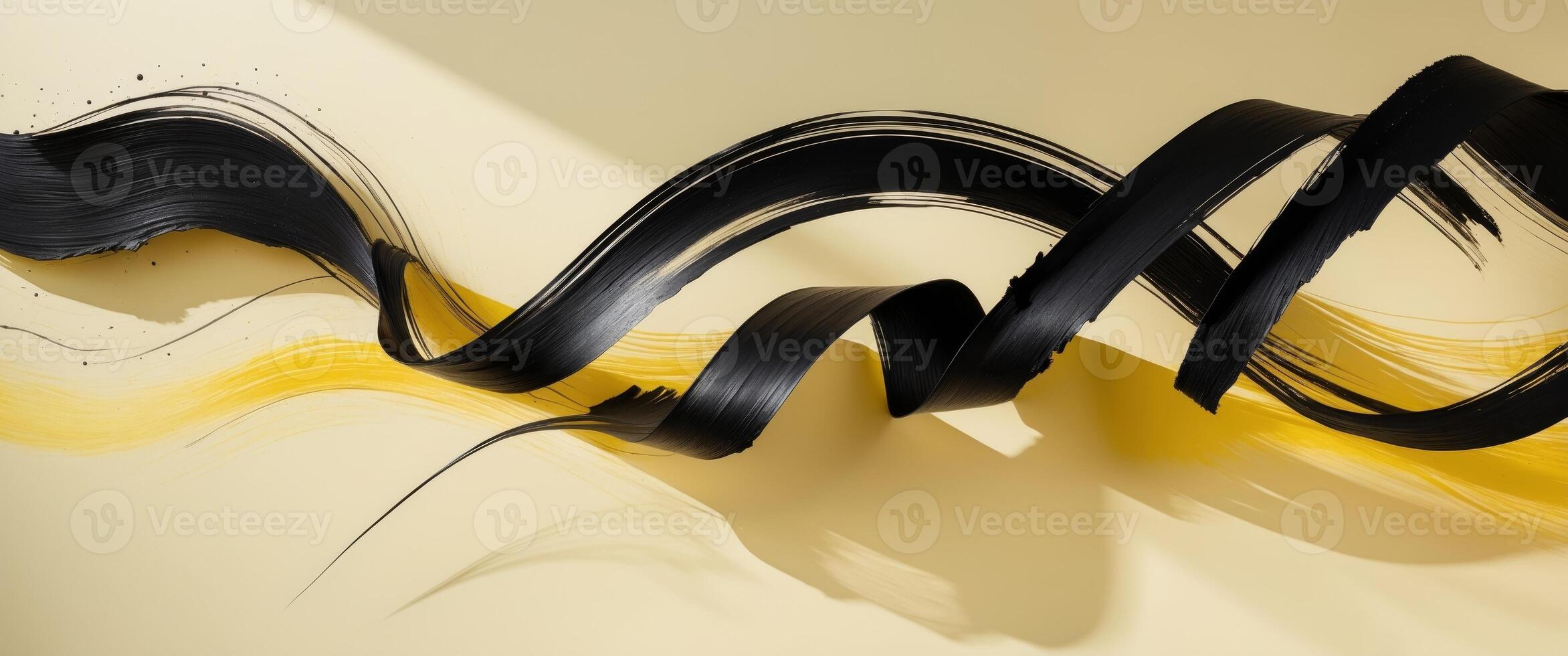 Abstract artwork featuring dynamic black and yellow brush strokes on a light background photo
