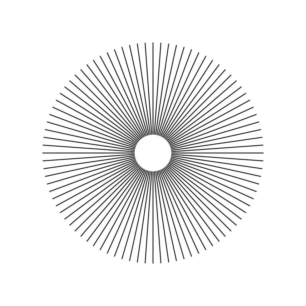 Radial circle lines. Circular lines element. Symbol of Sun star rays. Spokes with radiating stripes. Abstract illusion geometric shape. Flat design graphic template. vector