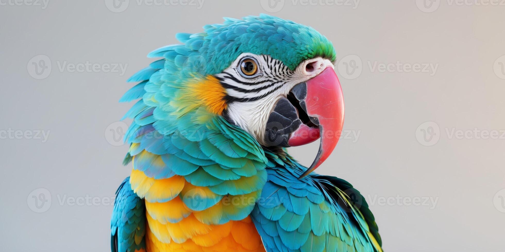 Colorful parrot with vibrant feathers in close up. photo