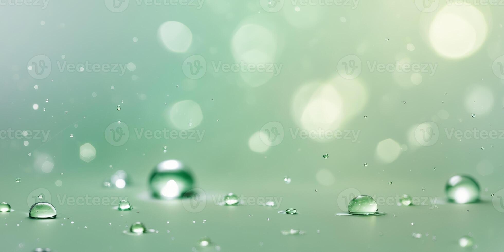 Soft Green Pastel Gradient Background with Light Refraction and Water Droplets for Creative Design Projects. photo