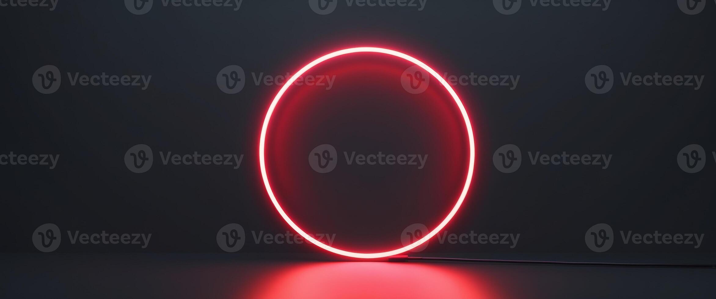 Circular Neon Light Red Glow on Black Background Abstract Art photo