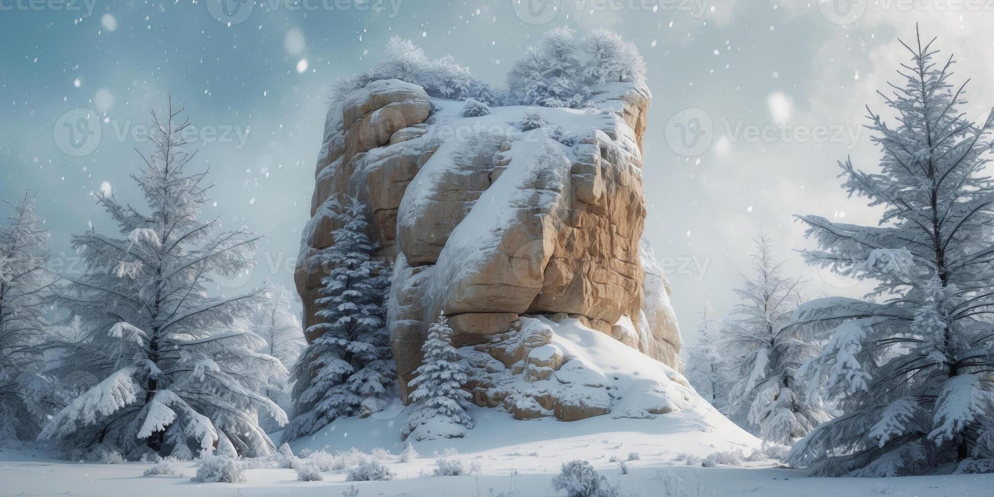 A rock covered in winter wonderland setting photo