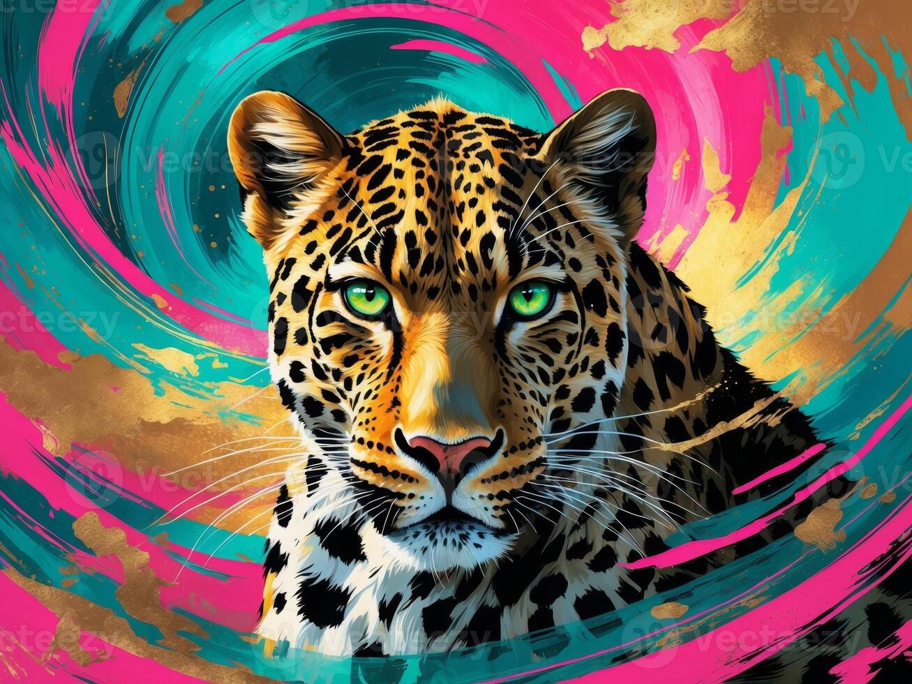 Striking Leopard with Abstract Background. photo