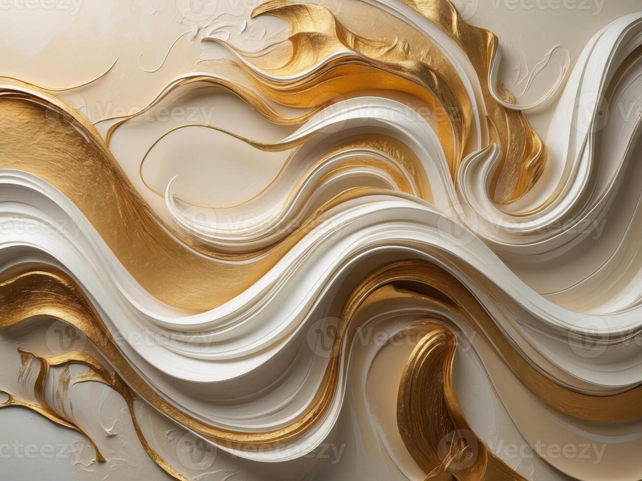 Elegant swirling cream and gold abstract art. photo