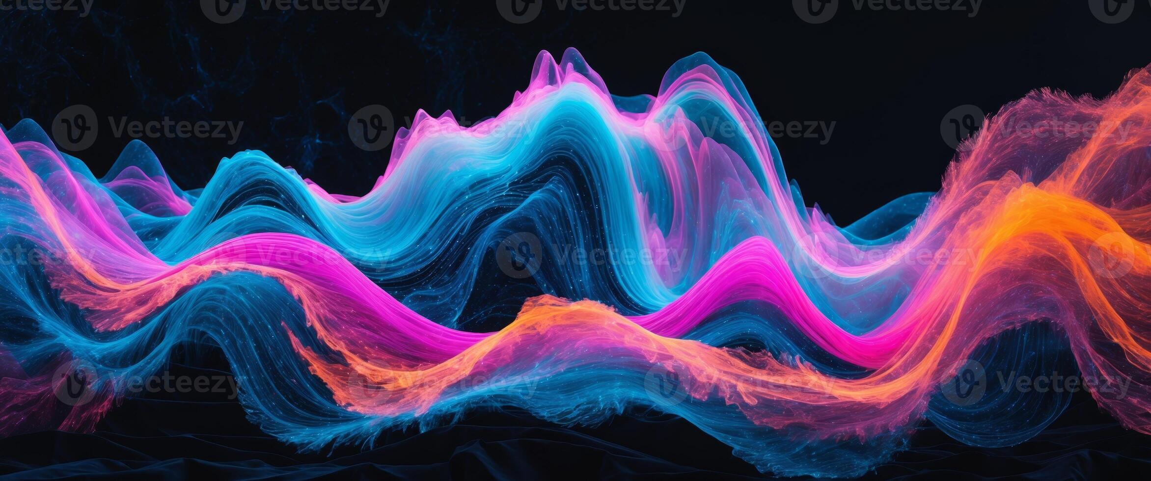 Vibrant Flowing Liquid Waves of Colorful Light in Dark Background photo