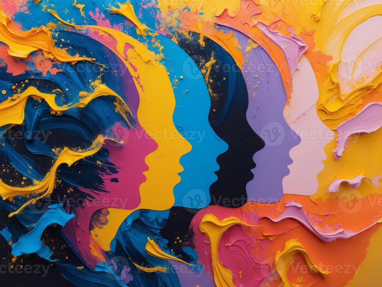 Silhouetted Profiles Represented in Vibrant Abstract Colors That Inspire and Communicate Ideas photo