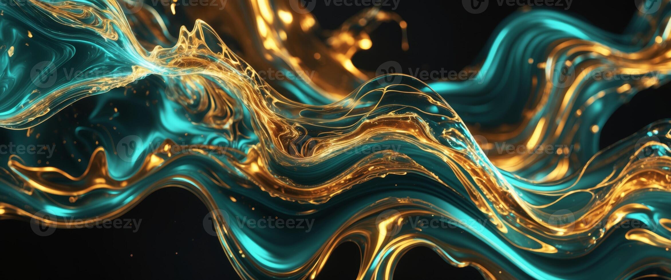 Captivating abstract liquid plasma creating golden and teal swirls for a dynamic and visually stunning backdrop photo