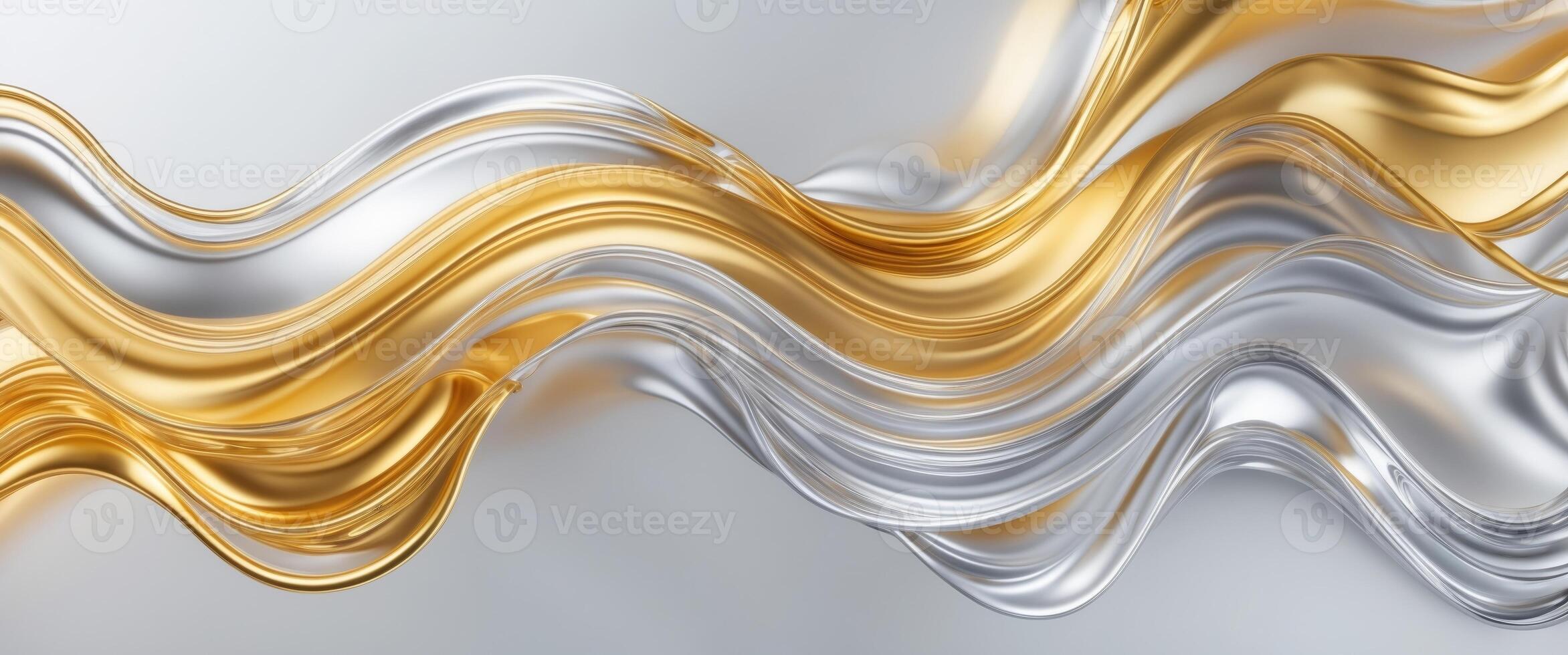 Abstract gold and silver liquid metal mixing and swirling together creating a beautiful and elegant design. photo