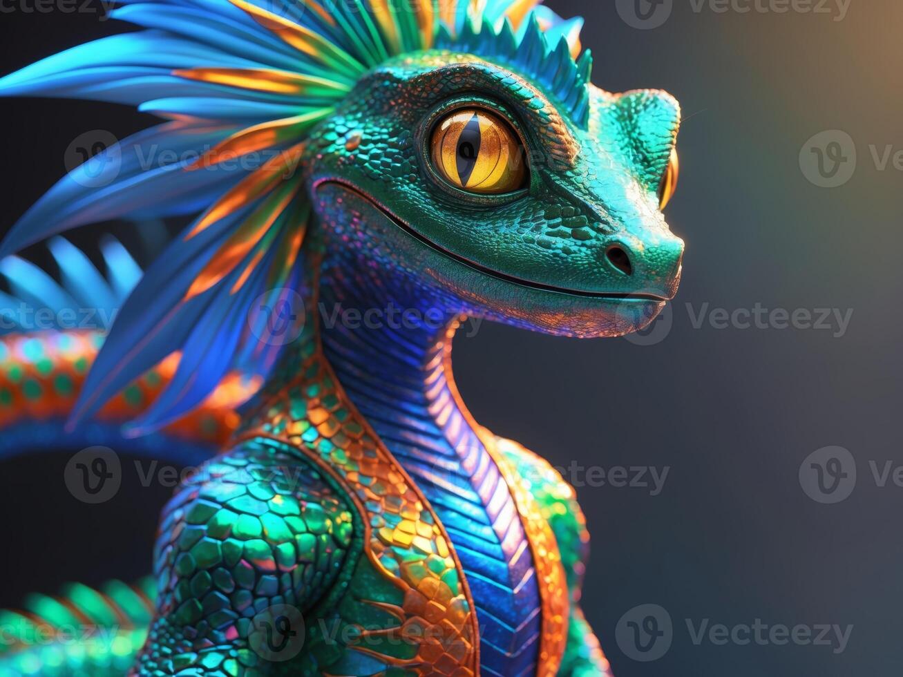 A colorfully stylized lizard character that stands out with its unique design and features. photo