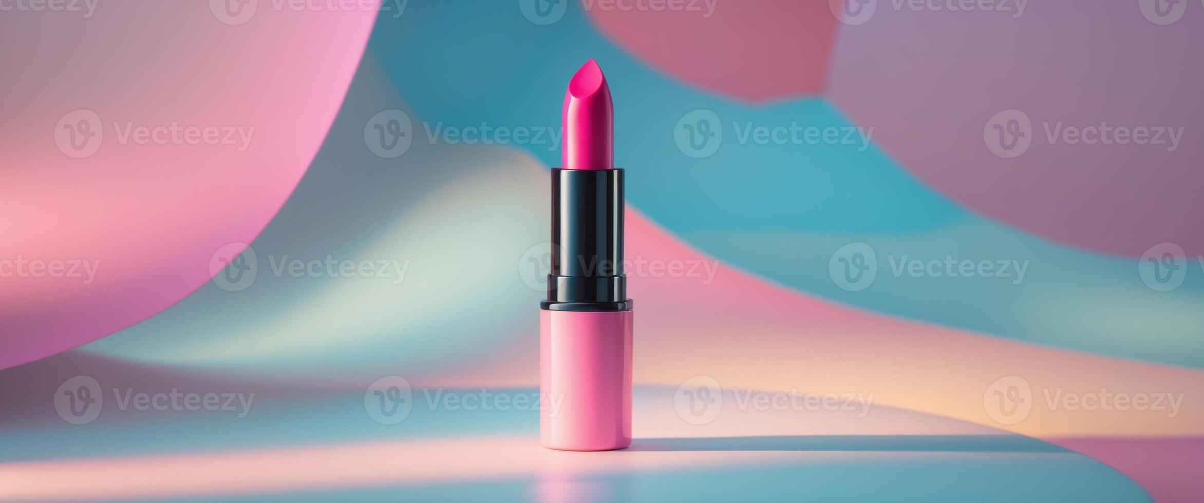 Pink Lipstick on Colorful Background with Soft Lighting Effect photo