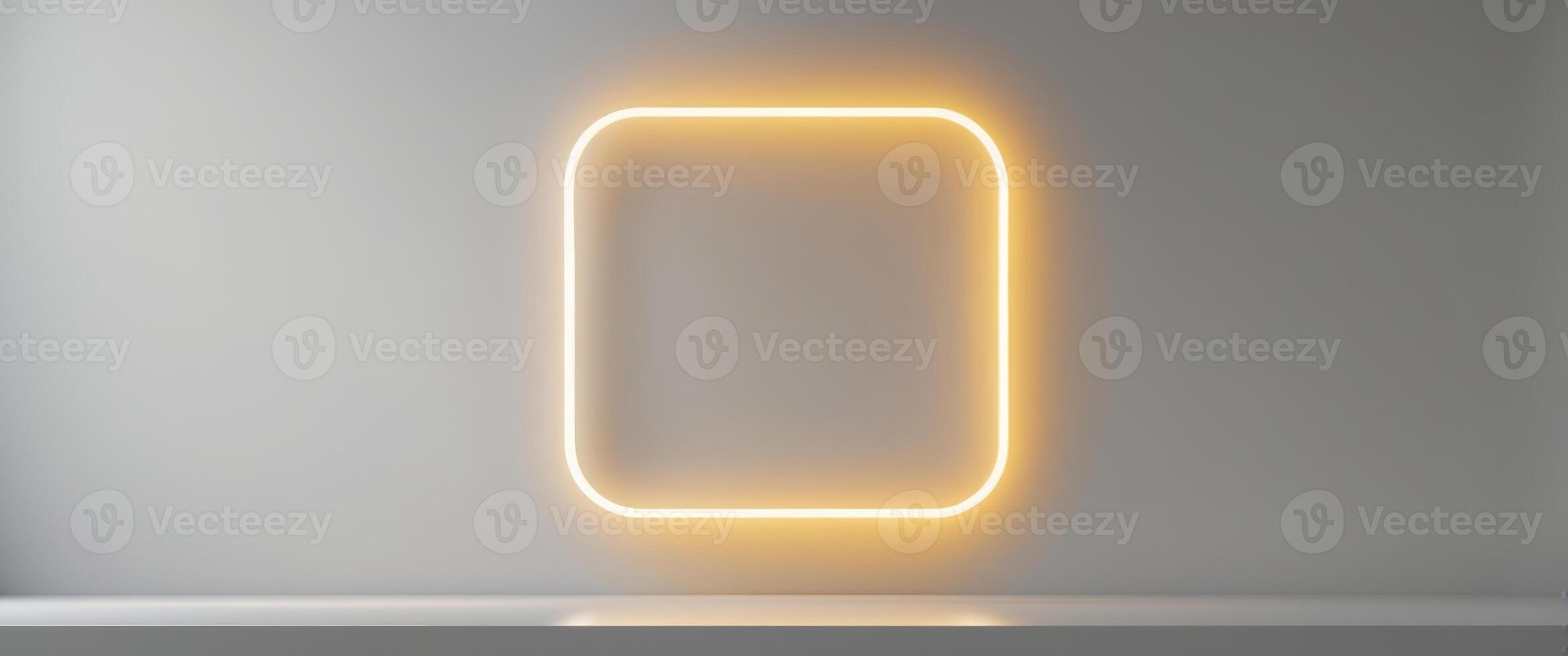 Futuristic glowing frame with golden neon light reflections. photo