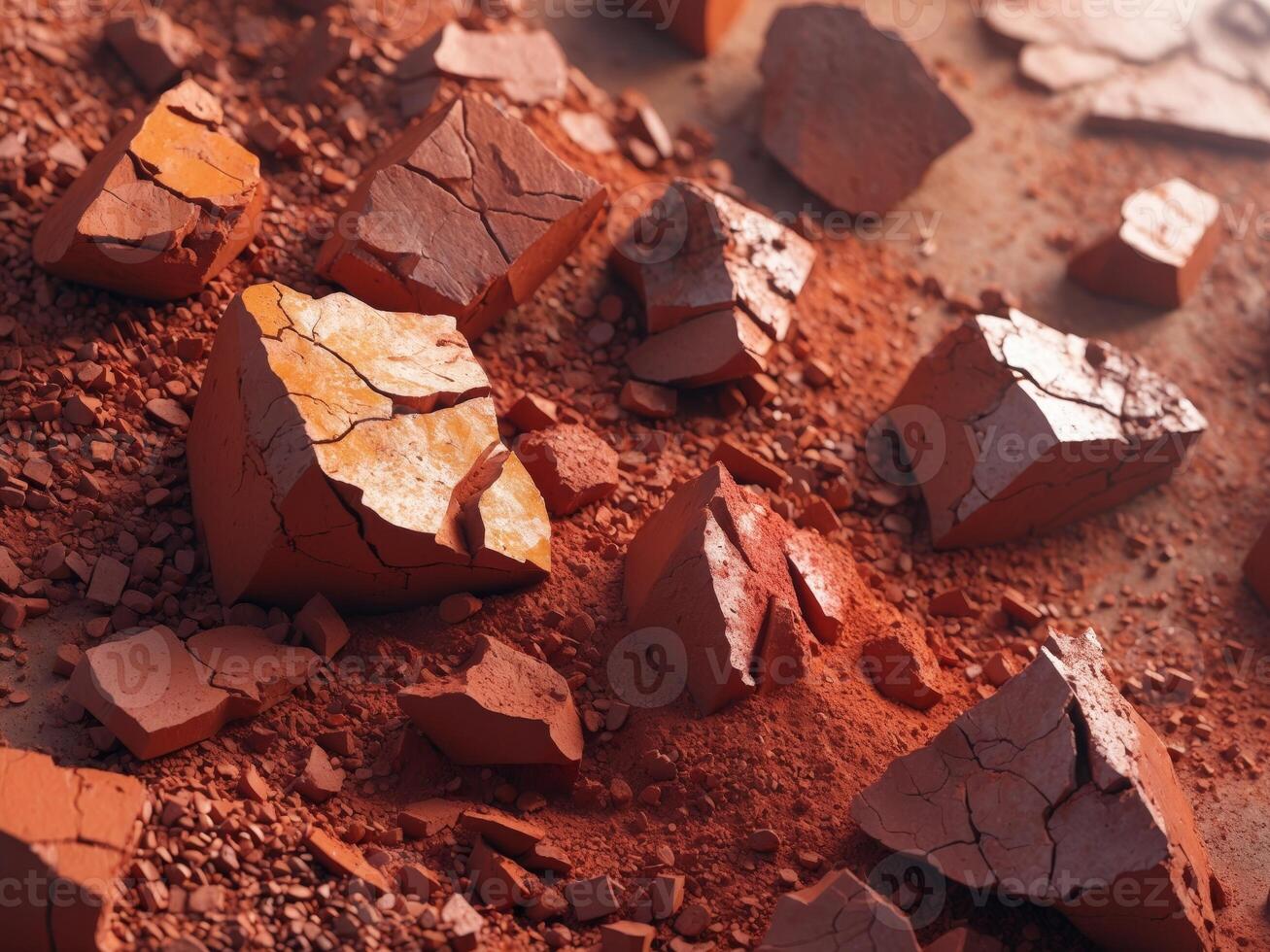 Red Clay Texture Broken Chunks and Powder photo