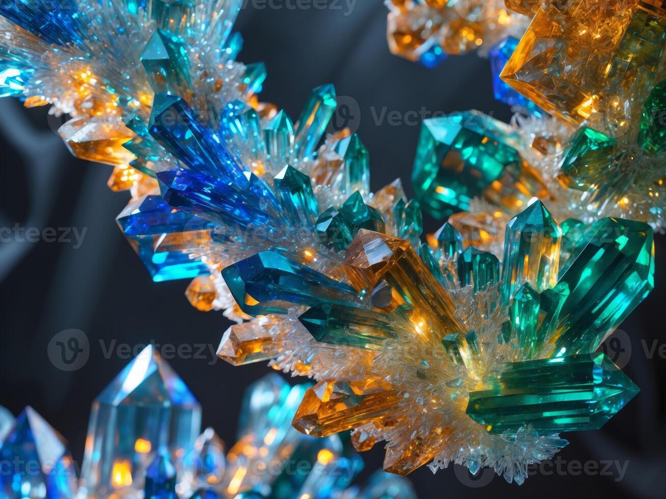 Vibrant and Colorful Crystal Clusters Forming an Intriguing Abstract Composition. photo