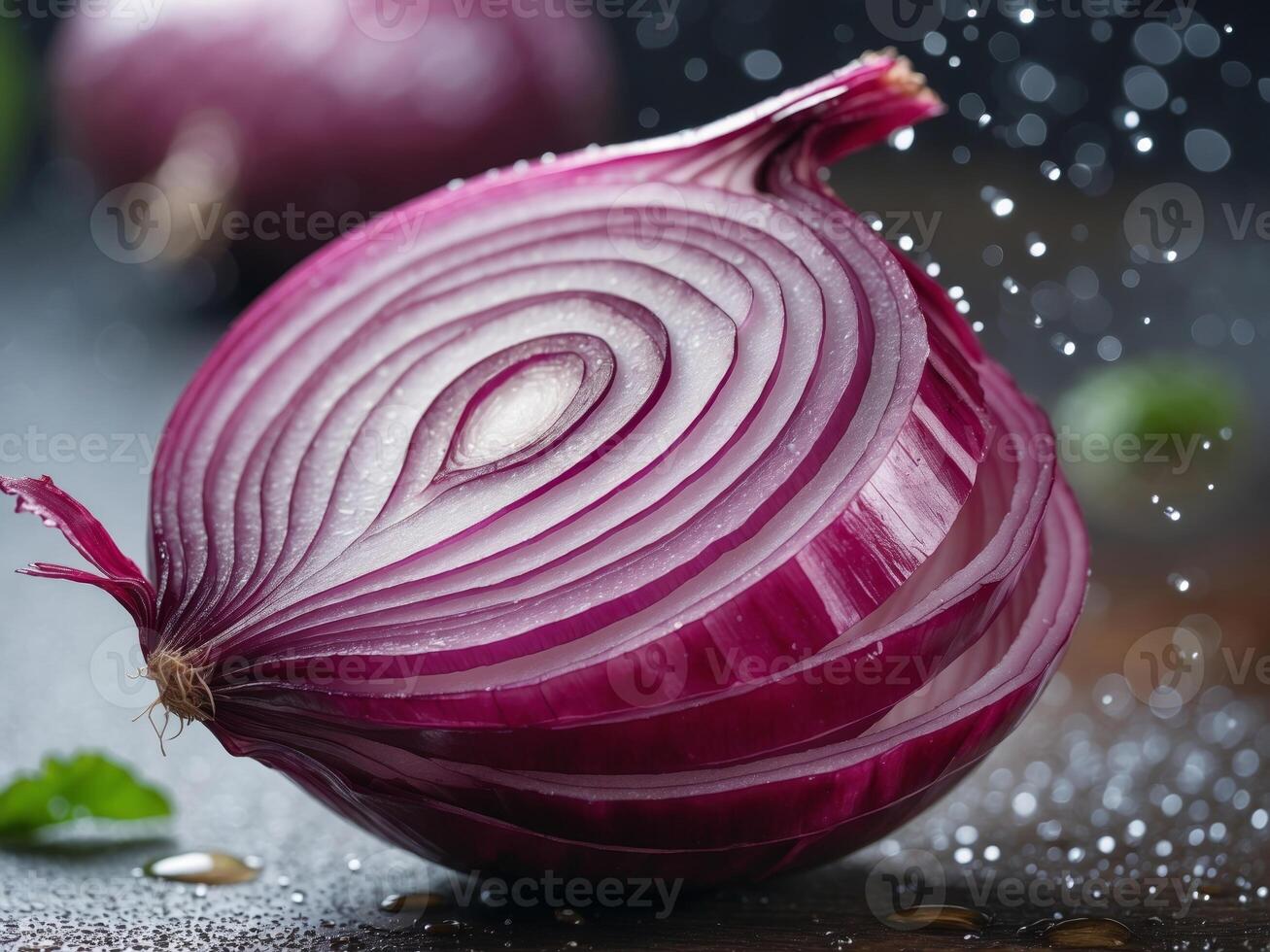 Sliced Red Onion Set Vibrant Colors Fresh Vegetable Juicy Closeup Composition photo