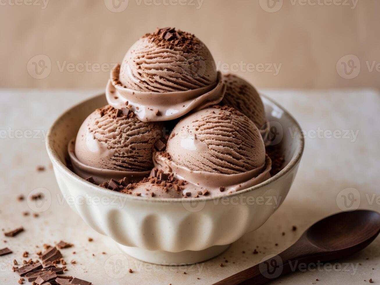 Enjoy the delightful experience of tasting Delicious Chocolate Ice Cream with Crushed Cocoa. photo