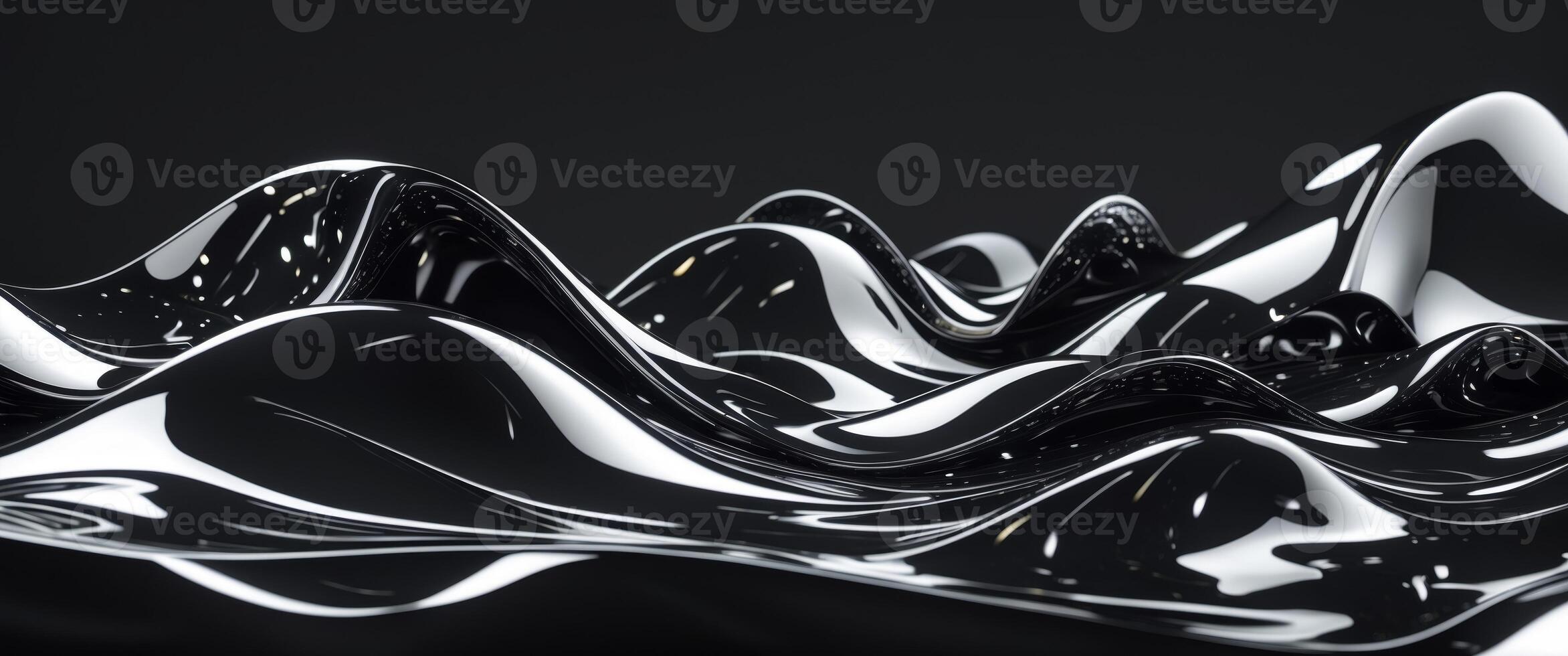 Liquid shapes and glossy textures create an intriguing black abstract design on a dark background photo