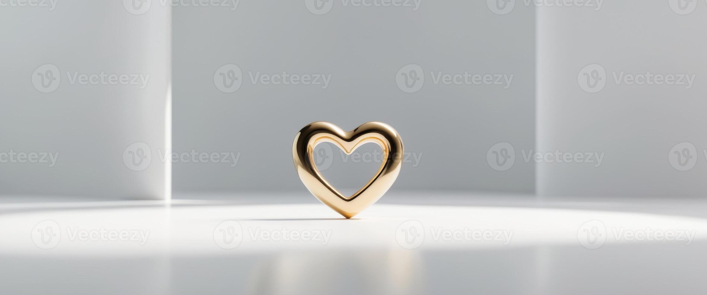 Minimal golden heart jewelry displayed with studio lighting on a white backdrop in high definition photo