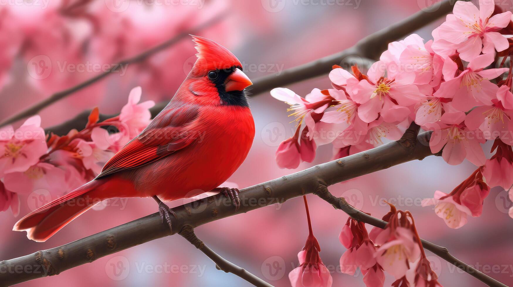 branch cardinal in cherry tree photo