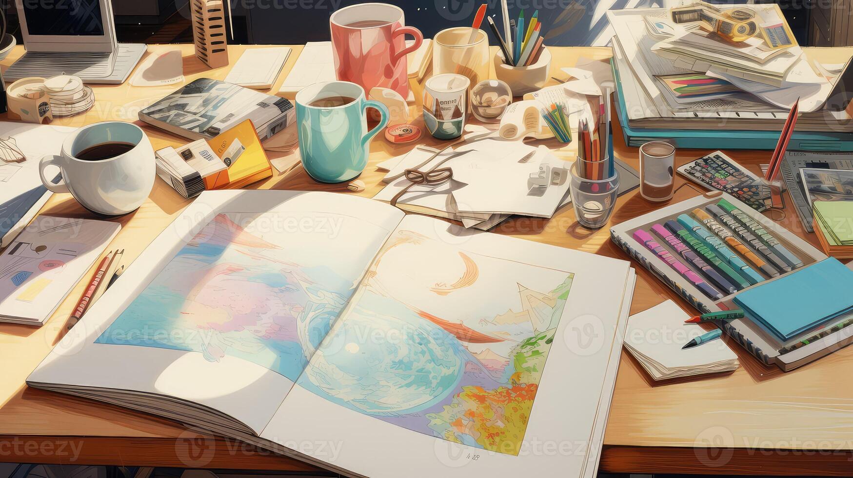 cluttered desk surface photo
