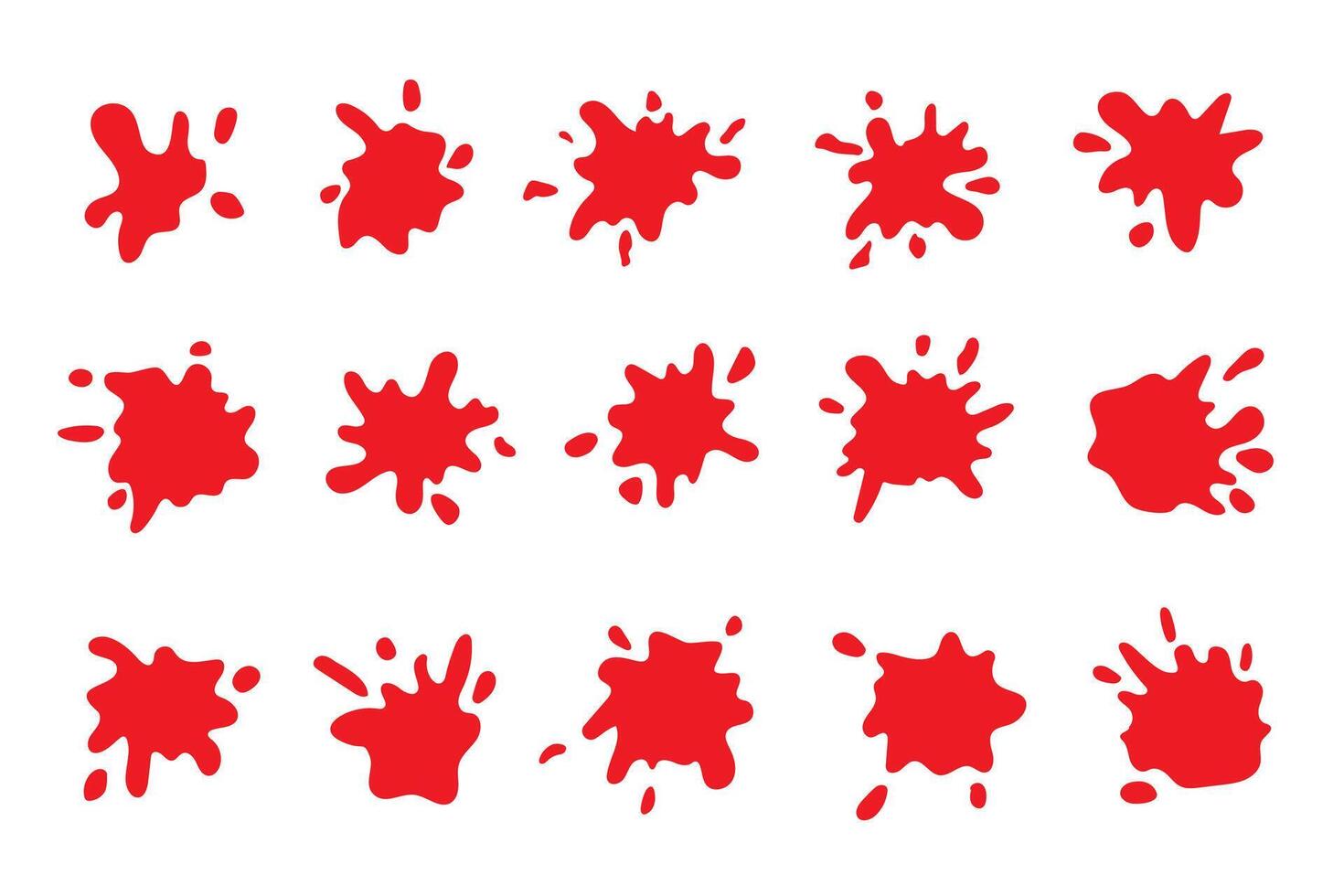 Collection of hand drawn red paint splashes. Drips of ketchup sauce Red sauces, splashes. Bloody splashes. Isolated on white background. Element for your designs, projects, halloween design vector