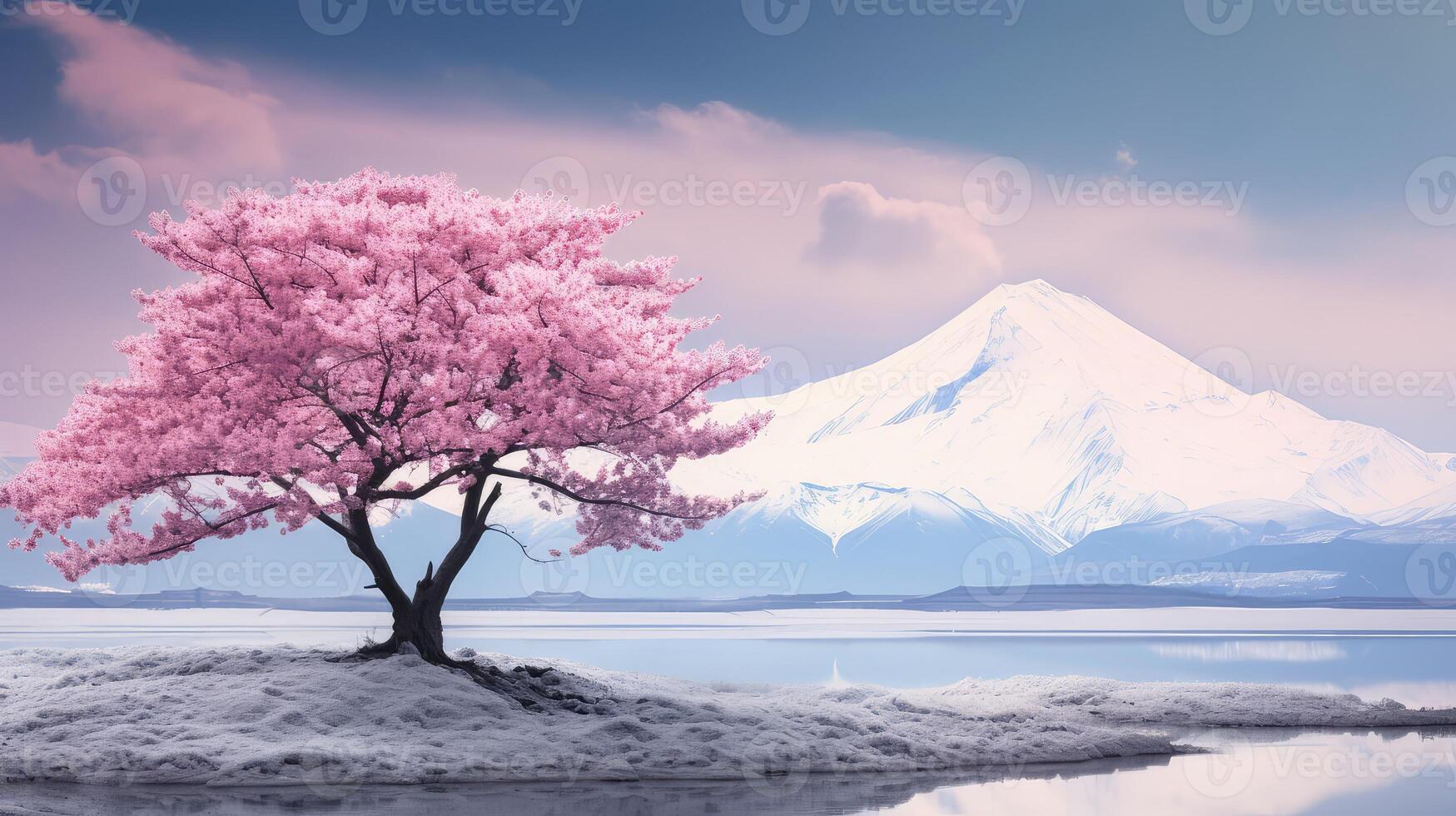 snow cherry blossom spring photo