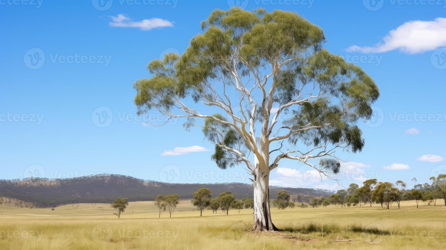 field eucalyptus trees isolated photo