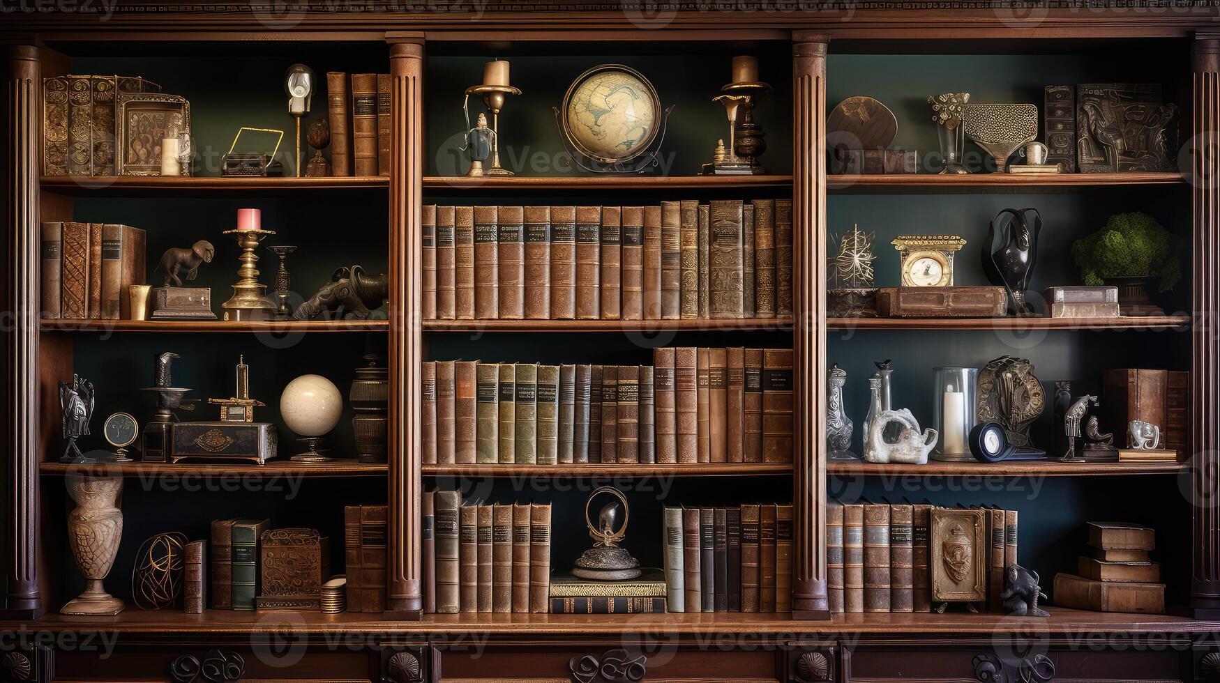 carvings shelves of books photo