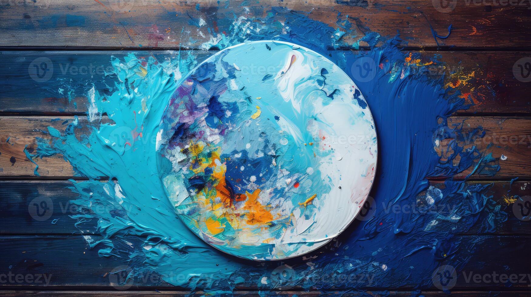 wooden blue paint circle photo