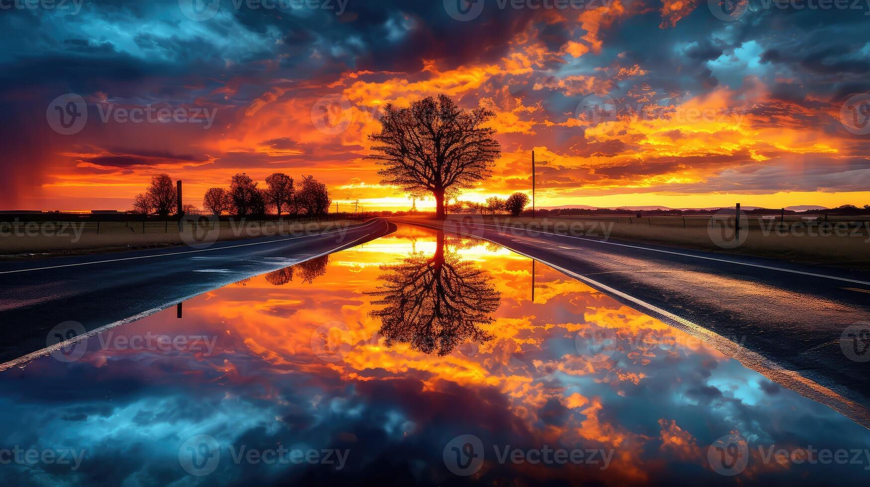rain sunset open road photo