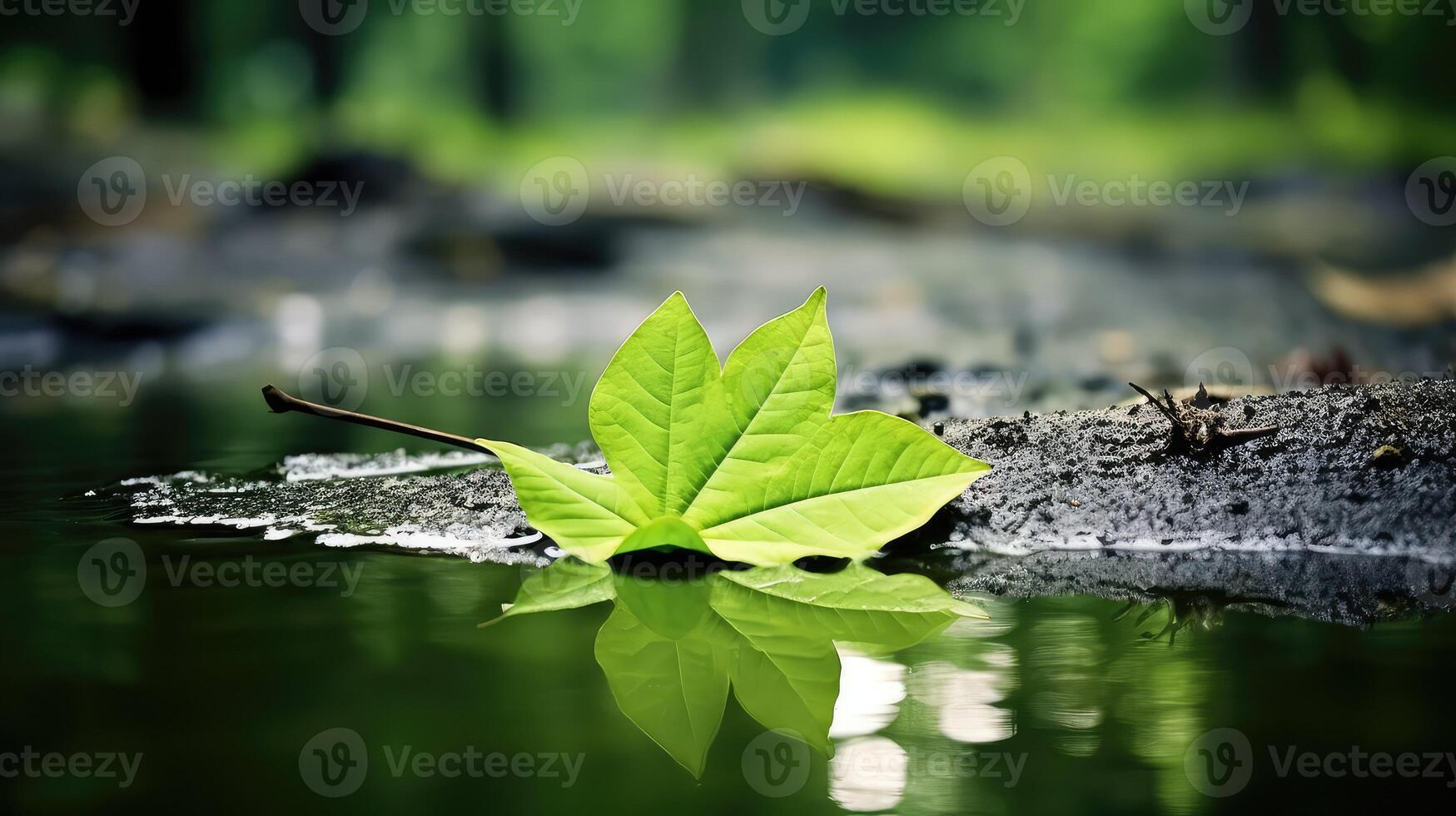 reflection wet green leaf photo