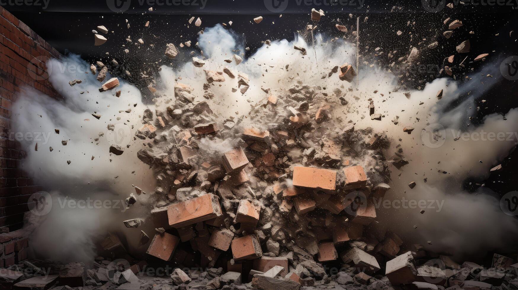 dust exploding brick wall photo