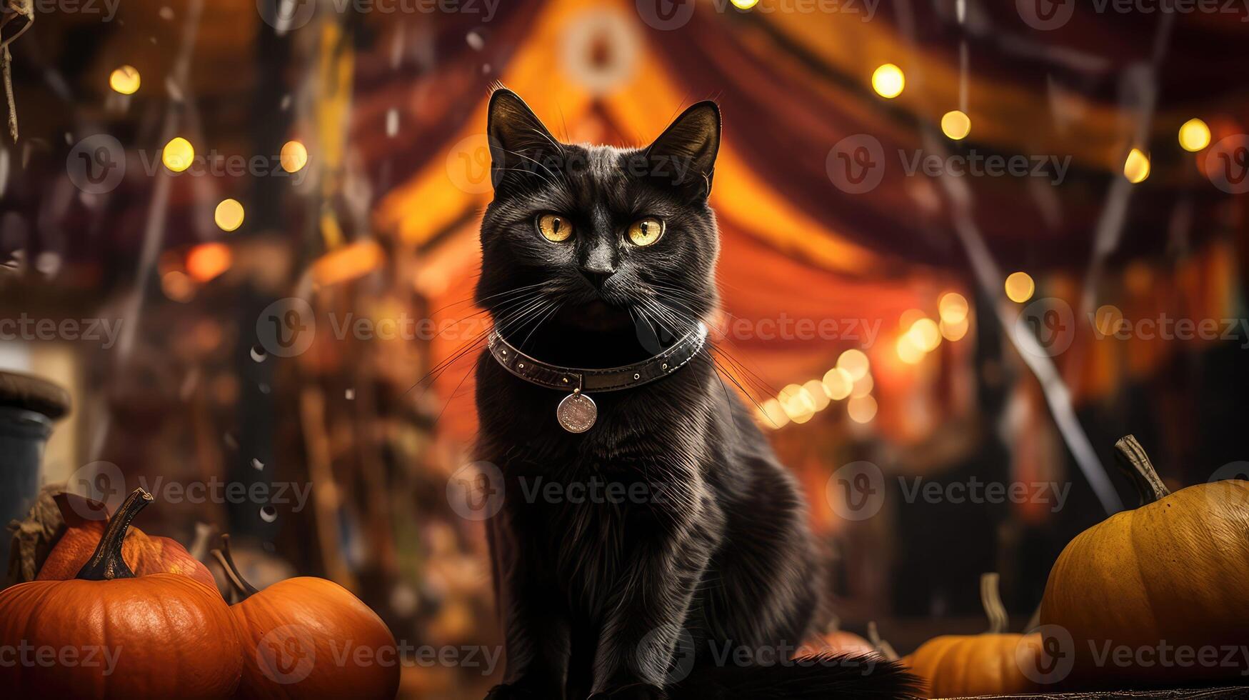 pumpkin black cat halloween photo