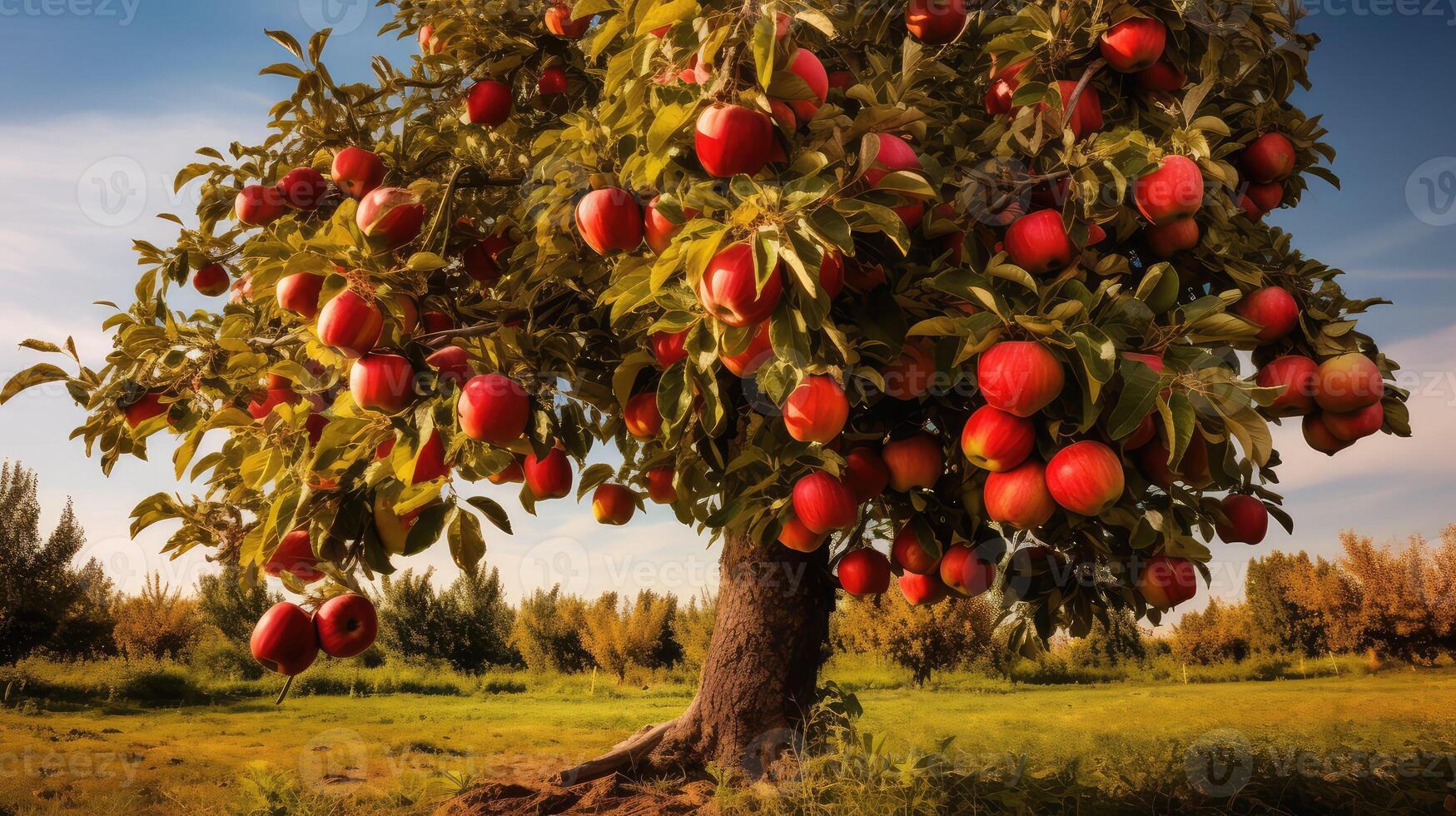 ripe red apple tree photo