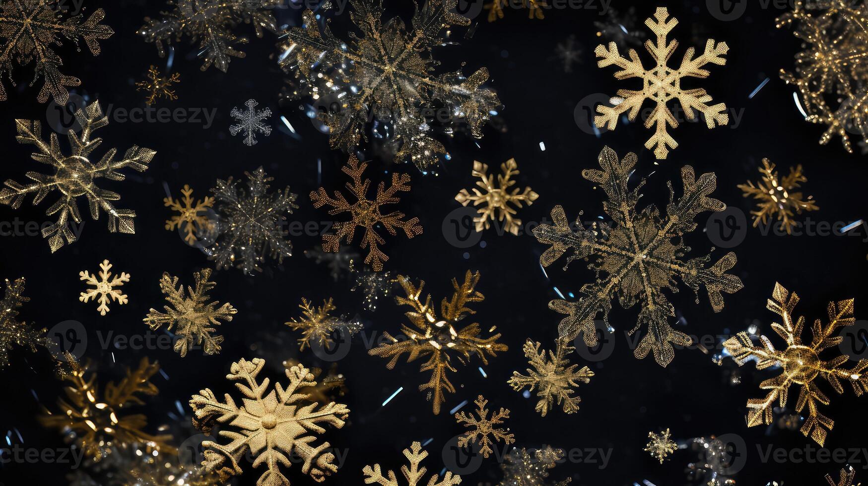ctrast gold snowflakes on black photo