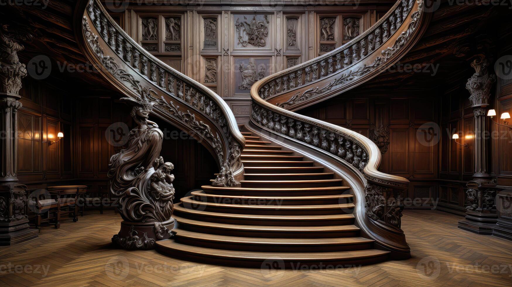 ornate wooden staircase photo