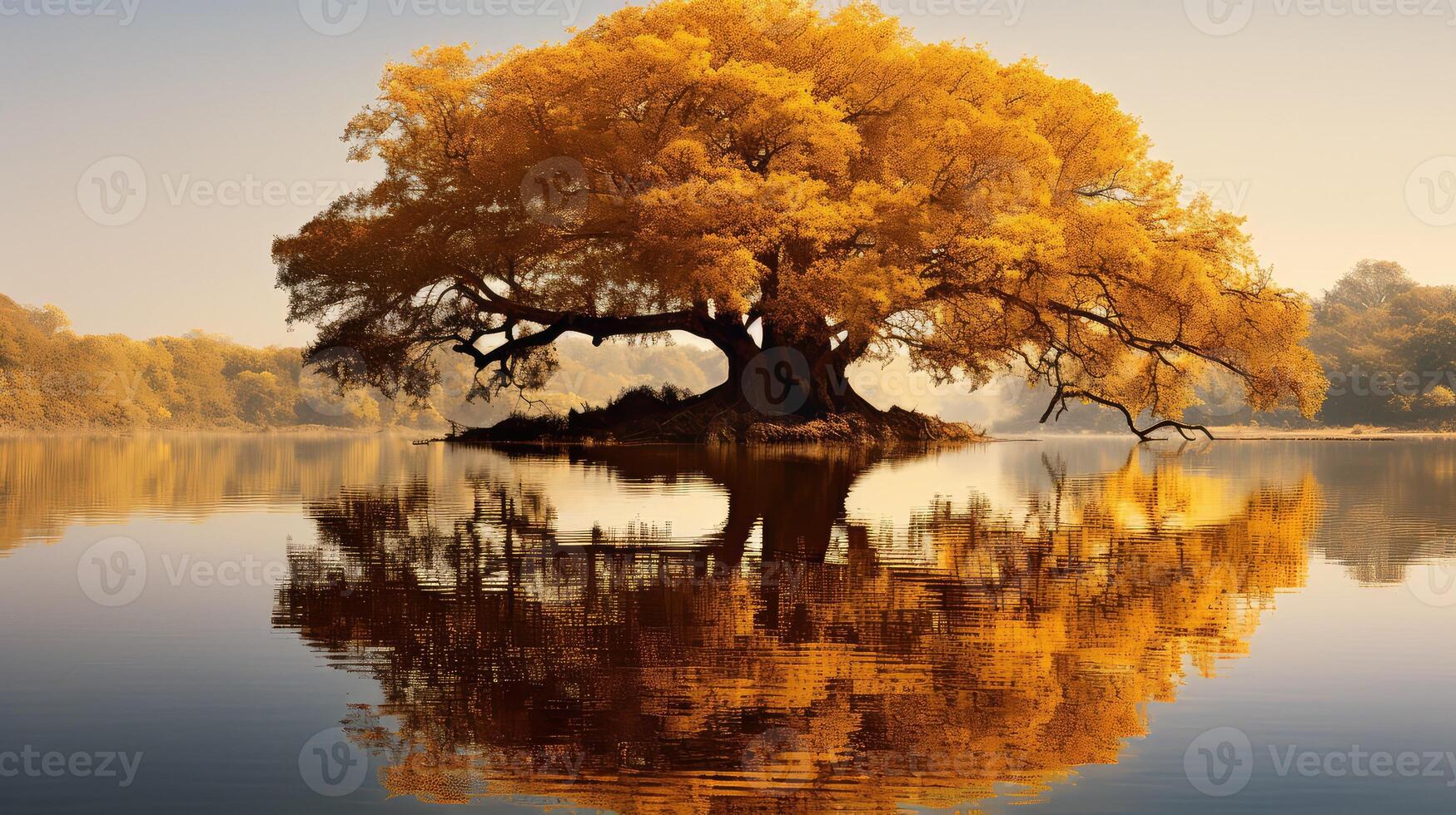 reflection gold oak tree photo