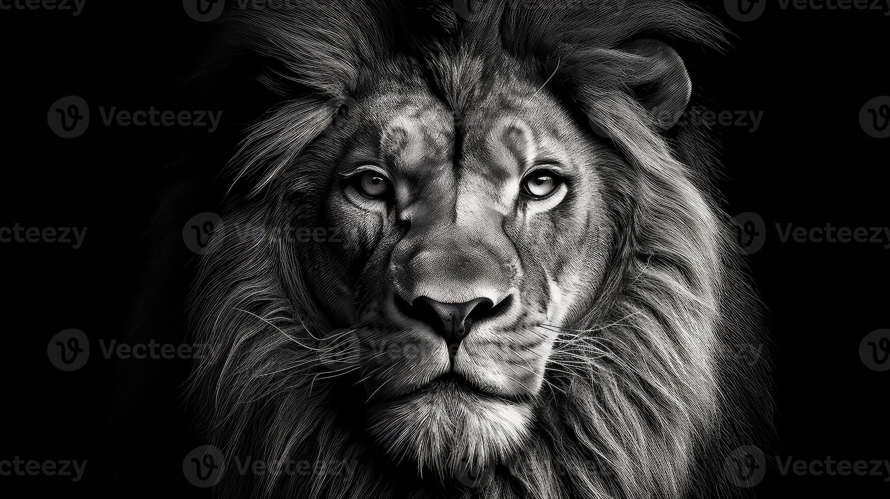 mane lion head black and white photo