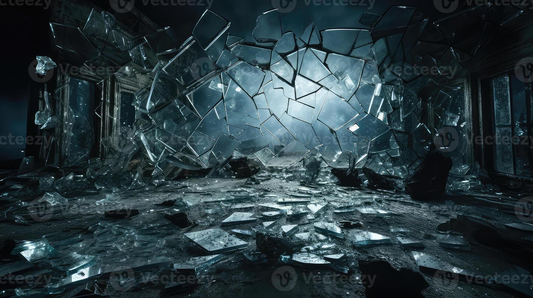 jagged shattered glass pieces photo