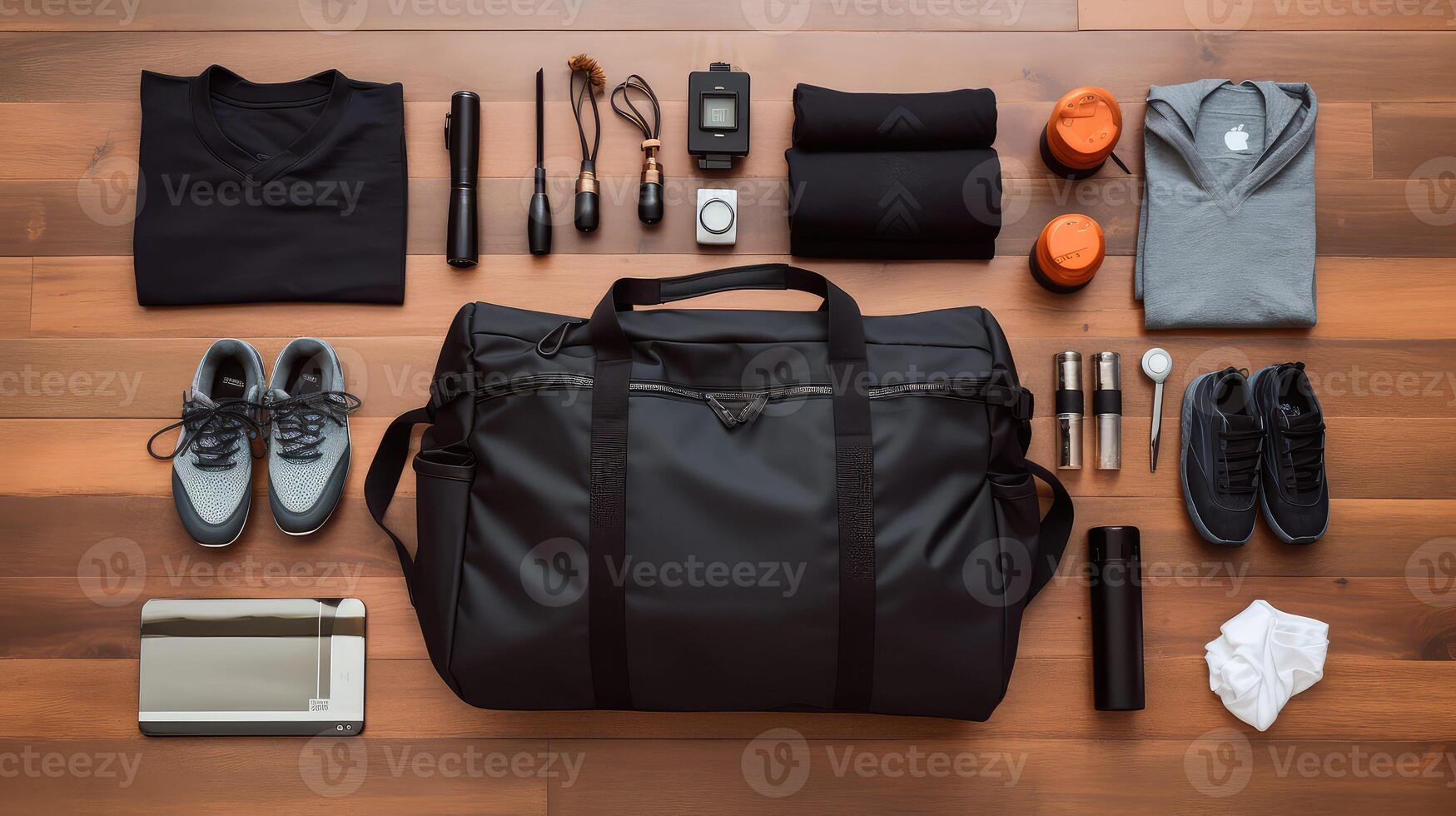 fitness gym bag flat lay photo
