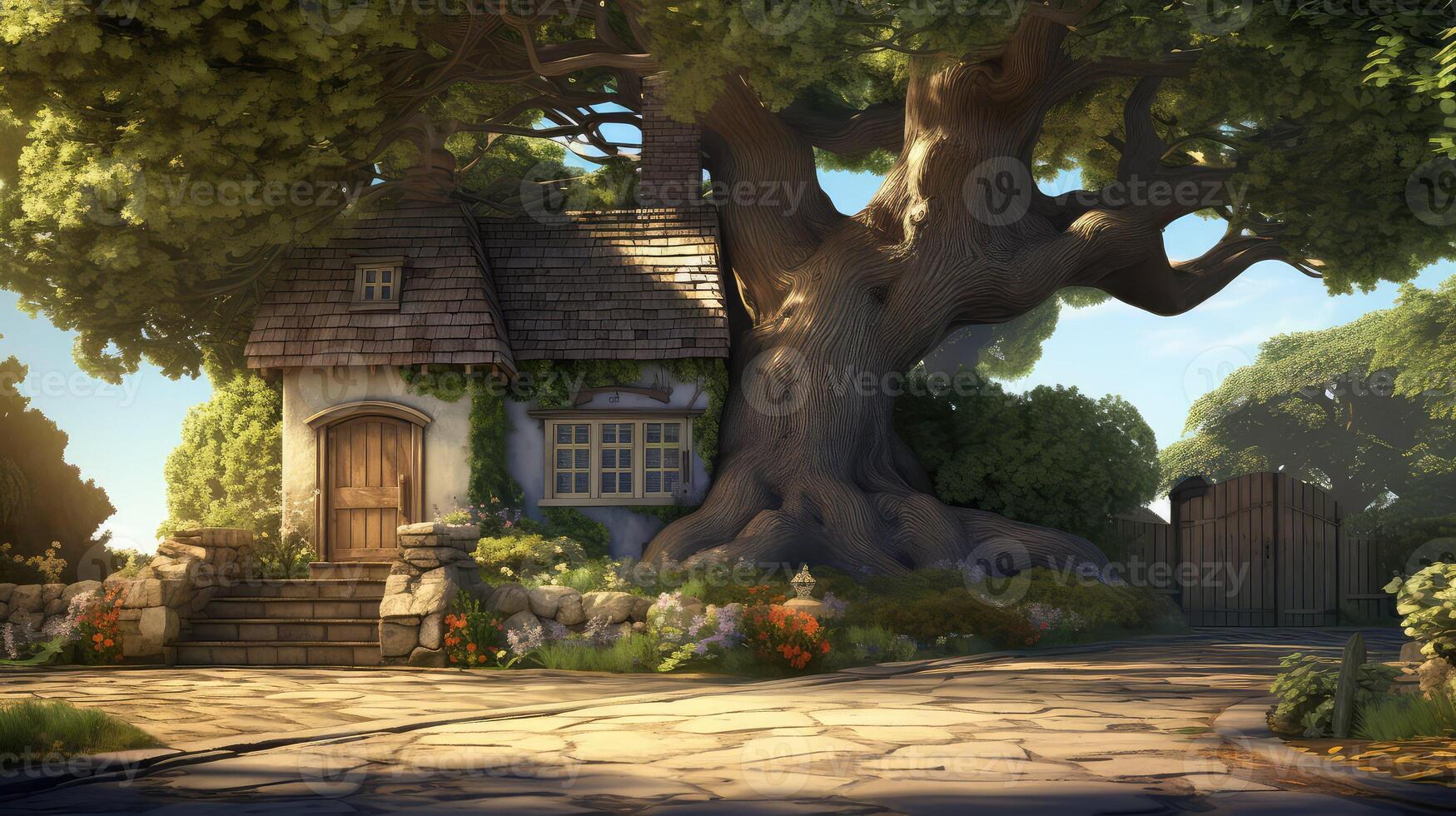 tranquility tree on house photo