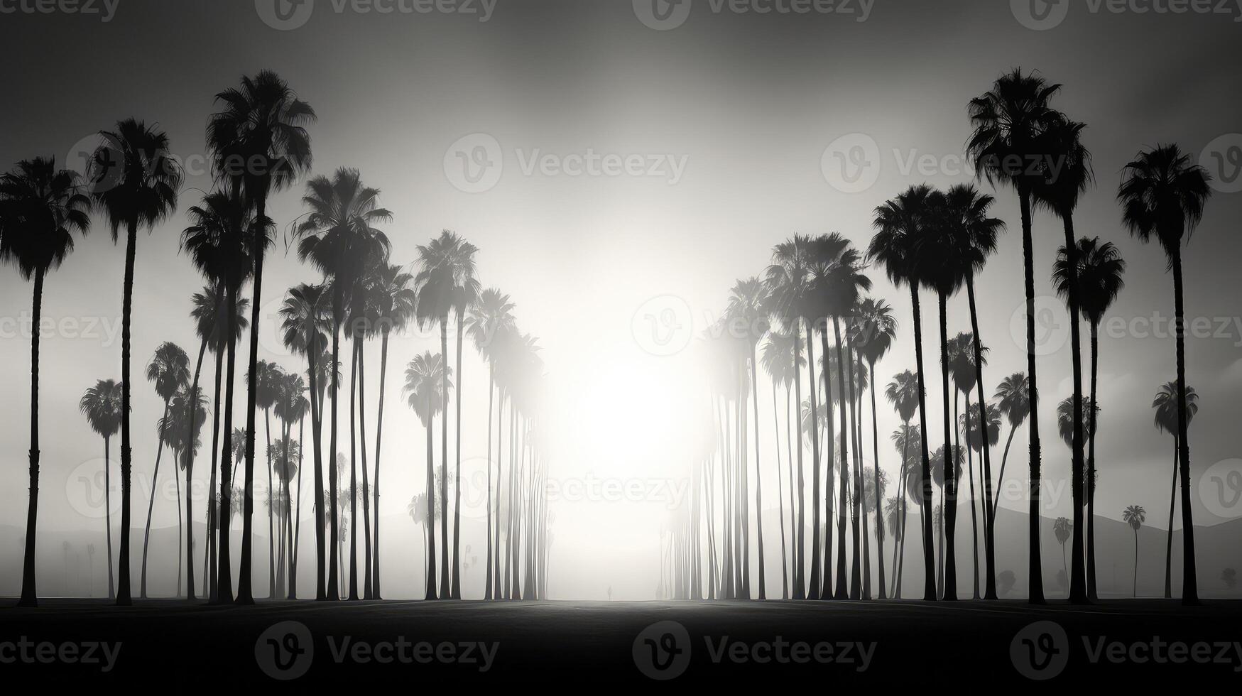 trees palms black and white photo