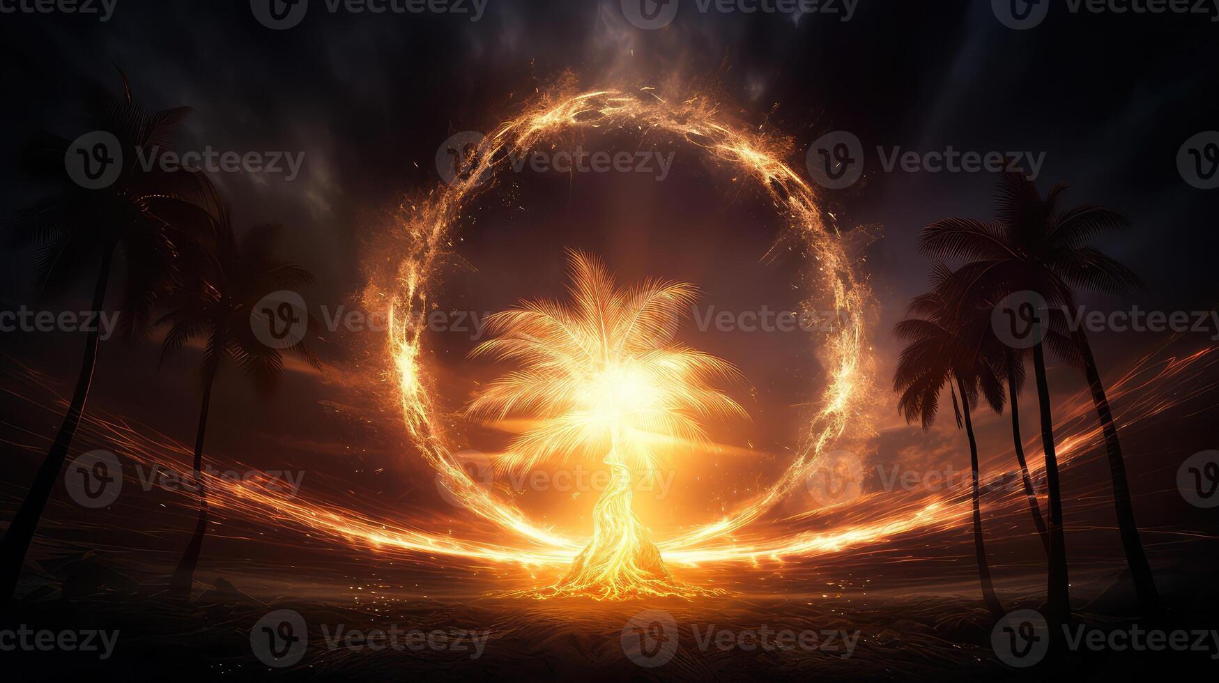 black background palm tree photo